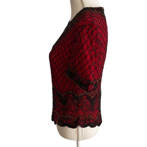 Papell Evening Silk Sequin Christmas Top Blouse Size Medium - Picture 3 of 7